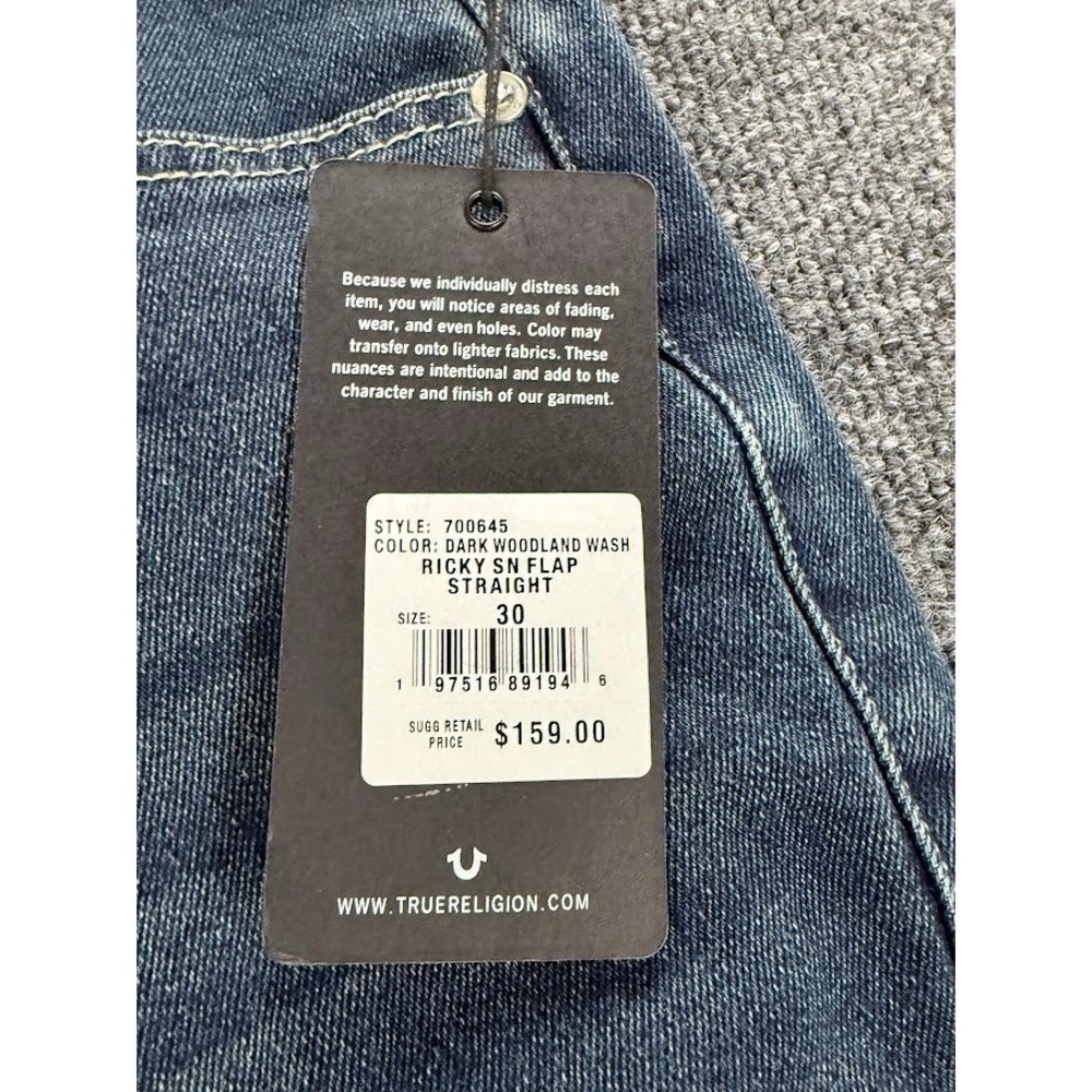 True Religion Ricky Relaxed Straight  30x34 Jeans Dark Woodland Wash NWT 700645 - Picture 7 of 16